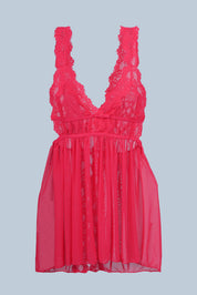 AXTZH Romantic 1-Piece Sexy Nightwear with Deep Neckline and Sheer Flowing Design for Women X9019-RED-SF1N