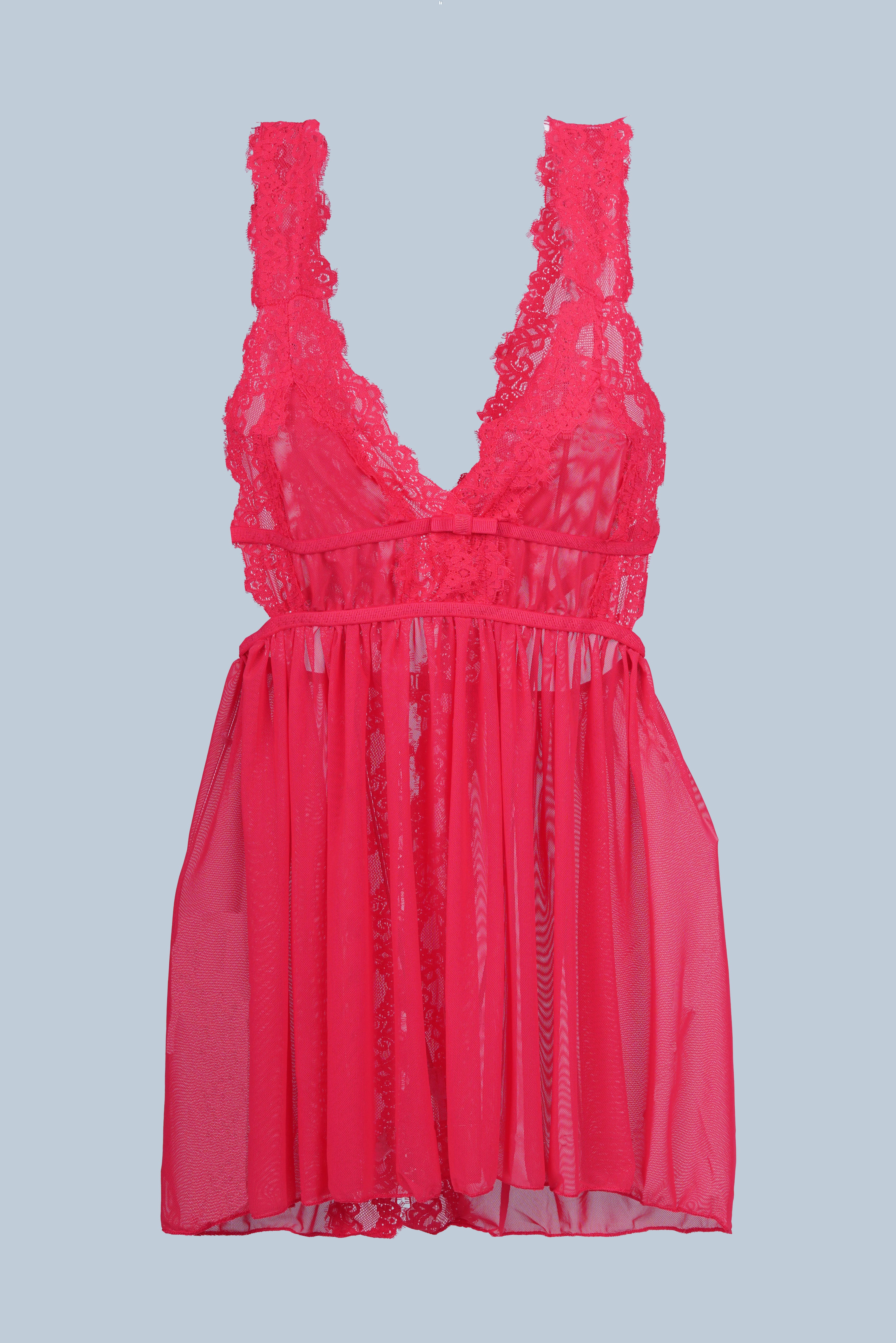 AXTZH Romantic 1-Piece Sexy Nightwear with Deep Neckline and Sheer Flowing Design for Women X9019-RED-SF1N