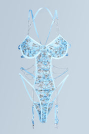 AXTZH Lace Chain Detail Bodysuit NIGHTWEAR X0016-BLUE-BS1P