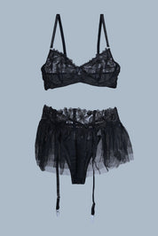 AXTZH Tulle Skirted 3-Piece Bodysuit Set X0133-BLACK-BS2P