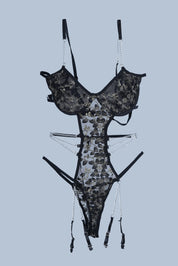 AXTZH Lace Chain Detail Bodysuit NIGHTWEAR X0016-BLACK-BS1P