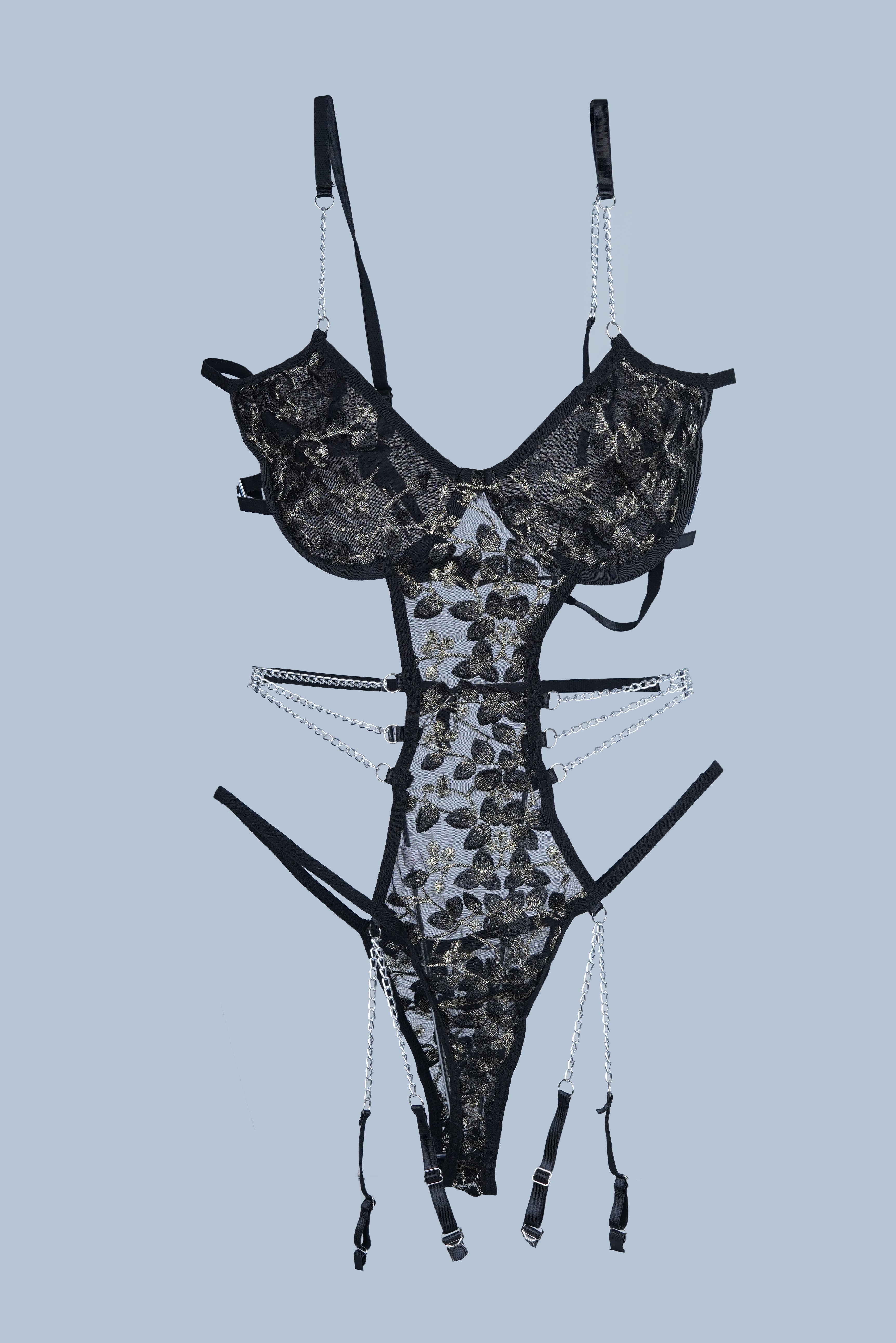 AXTZH Lace Chain Detail Bodysuit NIGHTWEAR X0016-BLACK-BS1P