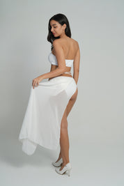 AXTZH 3-Piece Tie-Up Bikini Set with Sheer Sarong SWIM WEAR X1004-WHITE-3PB