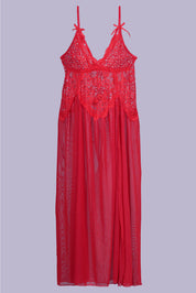 AXTZH Romantic Nightwear Set for Women with High Slit Sheer Design and Lace Accents X9095-RED-F2N