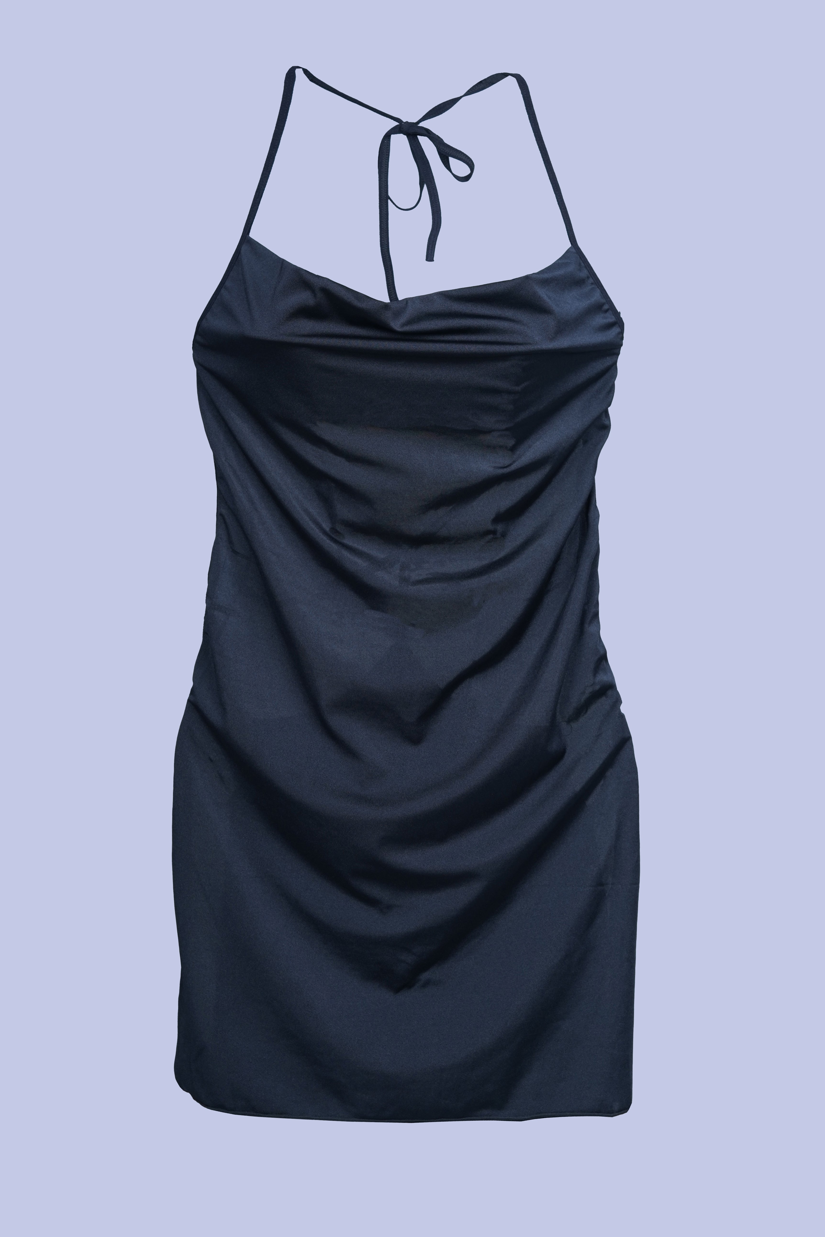 AXTZH Elegant One-Piece Sexy Nightwear with Draped Neckline and Flattering Silhouette X4927-BLACK-F1L
