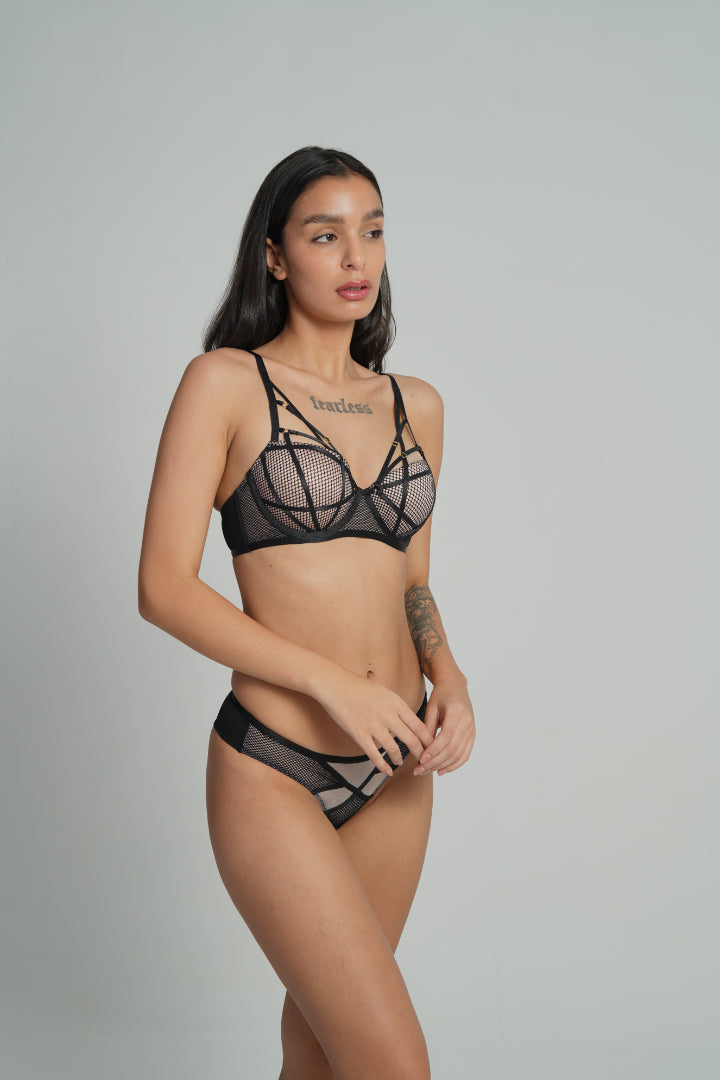 BELLAGIO Black Mesh Strappy BRA BB0002-BLACK-DN202