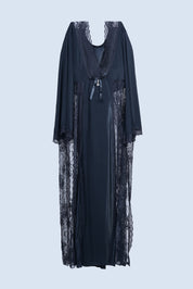 AXTZH  Romantic Nightwear Set for Women with Sheer Longline Robe and Lace Accents X3493-BLACK-F2M