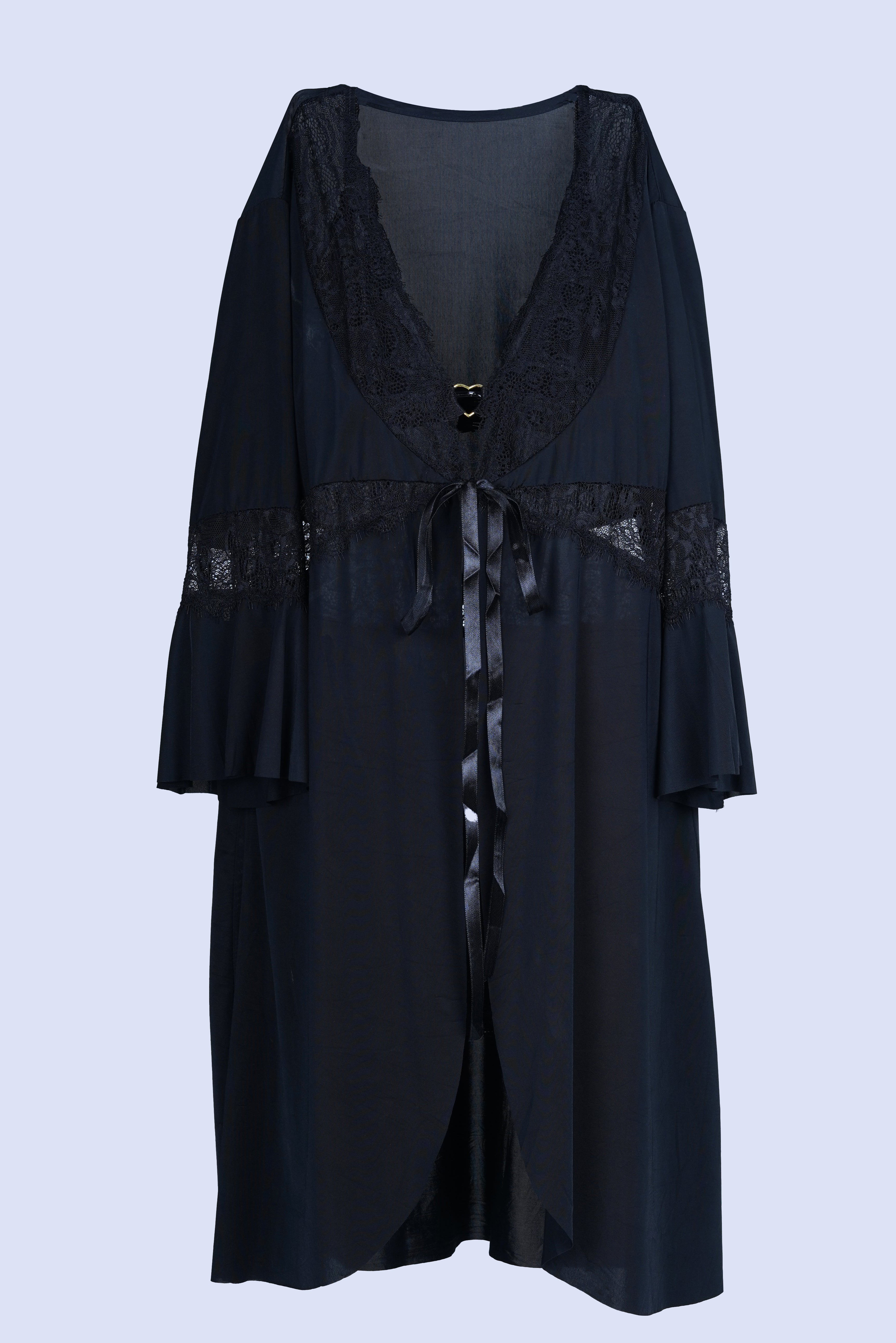 AXTZH Three-Piece Winter Nightwear Ensemble for Women Featuring Robe, Nightdress, and Intimate Inner Layer X2412-BLACK-BIK3PM