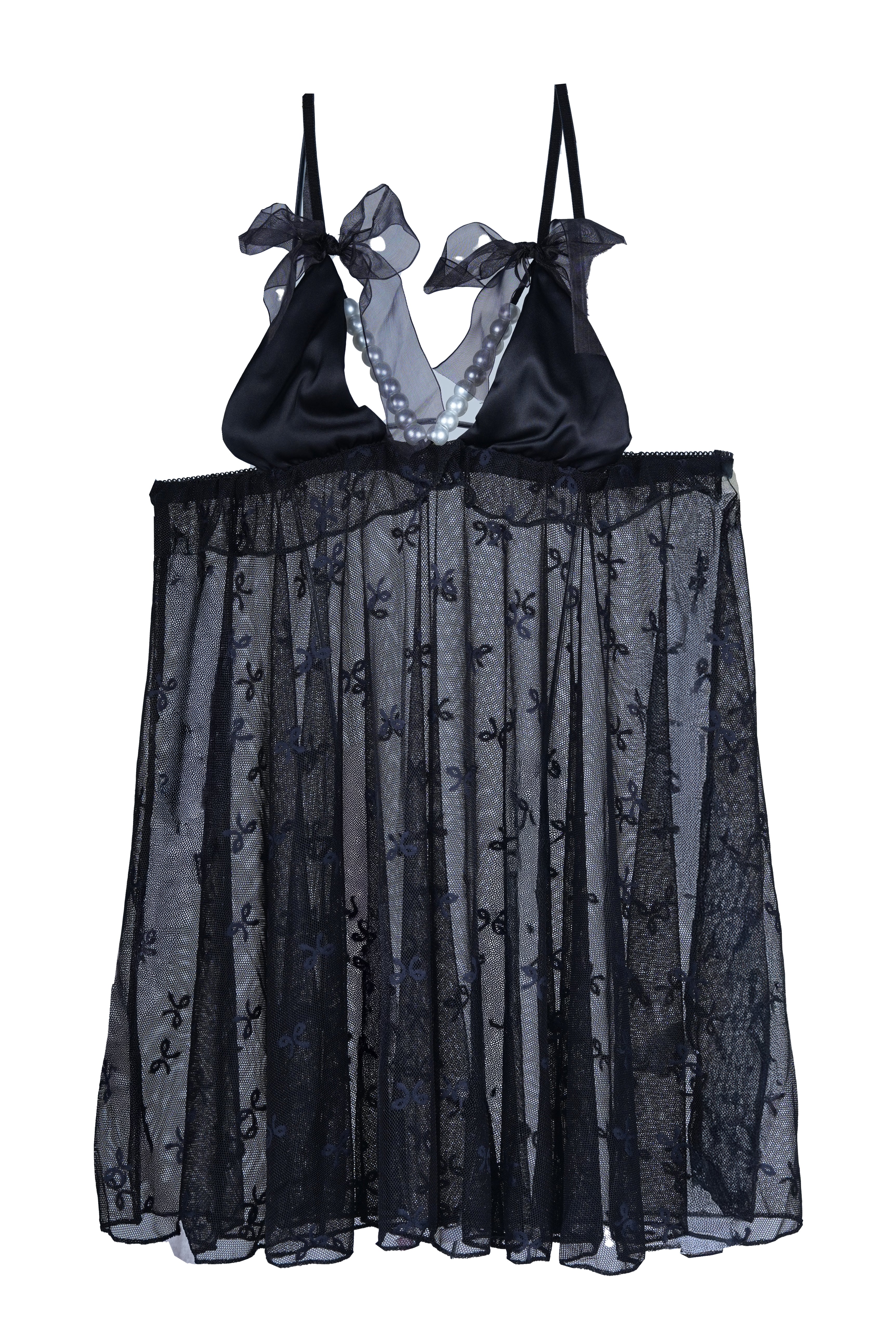 AXTZH Delicate Sheer Nightwear with Feminine Bows and Alluring Design for Women X9004-BLACK-SF1N