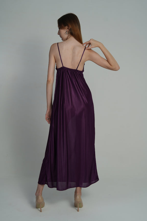 ANGELS Satin Lace Long Nightwear Set FASHION NW AG1814-DPURPLE-F22L