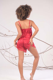 AXTZH  2-Piece Satin Nightwear with Shorts X6468-SCARLET-A4S