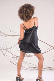 AXTZH Delicate One Piece Nightwear with Charming Bow Accent X0851-BLACK-F1L