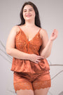 AXTZH Lace Satin Cami & Shorts Nightwear Set X0836-RUST-A4S