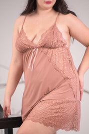 AXTZH Delicate One Piece Nightwear  with Charming Bow Accent X0851-APRICOT-F1L