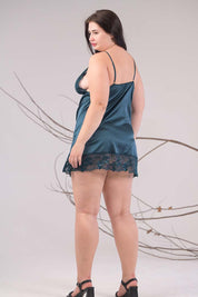 AXTZH Satin Lace 2-Piece Nightwear Set with Robe X7671-TEAL-F11S