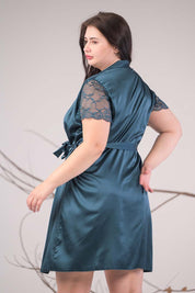 AXTZH Satin Lace 2-Piece Nightwear Set with Robe X7671-TEAL-F11S