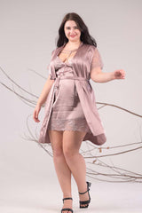 AXTZH 2-Piece Satin Nightwear Set with Robe X7671-FF-F11S