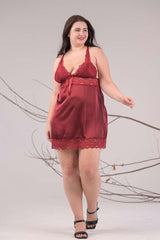 AXTZH Lace-Trimmed Open-Back Nightwear X0653-SCARLET-F1S