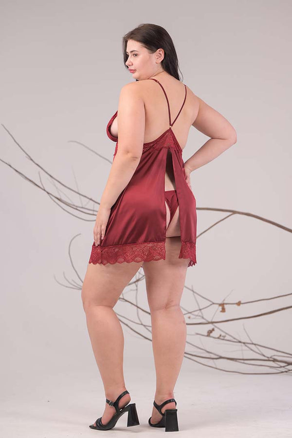 AXTZH Lace-Trimmed Open-Back Nightwear X0653-SCARLET-F1S