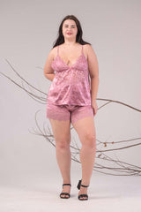 AXTZH Lace Satin Cami & Shorts Nightwear Set X0836-ROSE-A4S