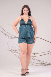 AXTZH 3-Piece Satin Nightwear Set with Robe X7662-TEAL-NSS3PS