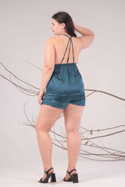 AXTZH 3-Piece Satin Nightwear Set with Robe X7662-TEAL-NSS3PS