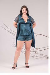 AXTZH 3-Piece Satin Nightwear Set with Robe X7662-TEAL-NSS3PS