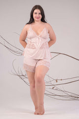 AXTZH 2-Piece Lace Trim Cami & Shorts Set Nightwear X0854-PEACH-A4L