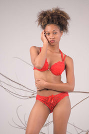 AXTZH Women’s Padded Bra – Stylish One-Piece with Defined Lift and Elegant Detailing AB0512-RED-DN102