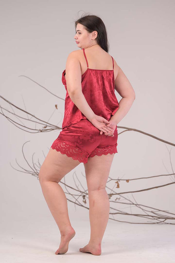 AXTZH Lace Satin Cami & Shorts Set Nightwear X0836-SCARLET-A4S
