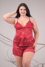 AXTZH Lace Satin Cami & Shorts Set Nightwear X0836-SCARLET-A4S