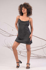AXTZH Silky Cowl-Neck Nightdress X0502-BLACK-F1S