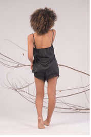 AXTZH Satin Ruffle Trim Nightware Set X8359-BLACK-A4S