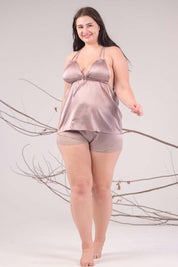 AXTZH 3-Piece Satin Nightwear Set with Robe X7662-FF-NSS3PS