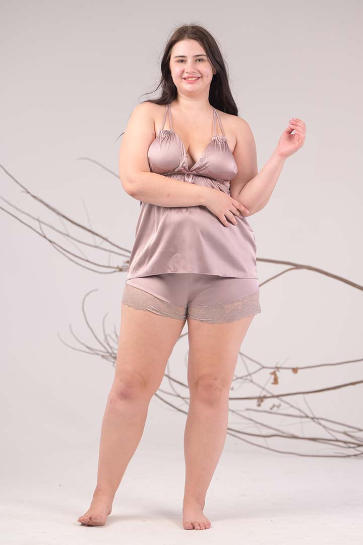 AXTZH 3-Piece Satin Nightwear Set with Robe X7662-FF-NSS3PS