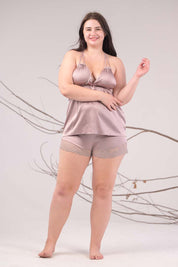 AXTZH 3-Piece Satin Nightwear Set with Robe X7662-FF-NSS3PS