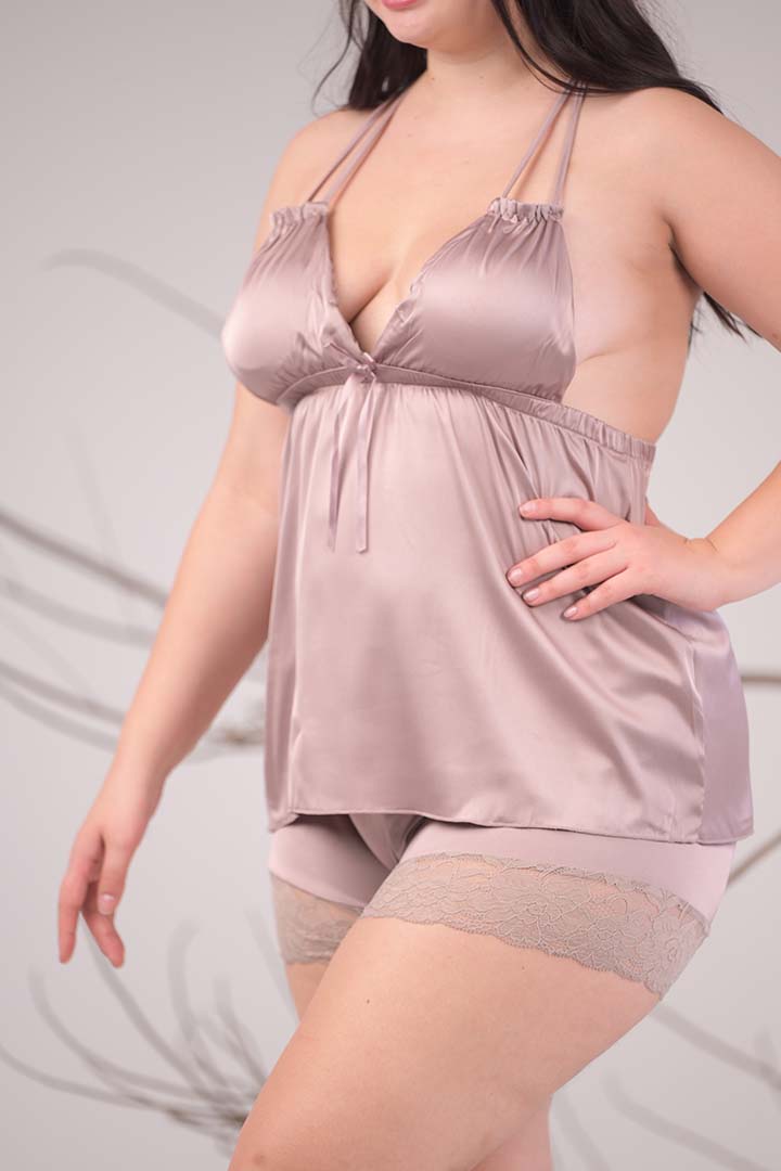 AXTZH 3-Piece Satin Nightwear Set with Robe X7662-FF-NSS3PS