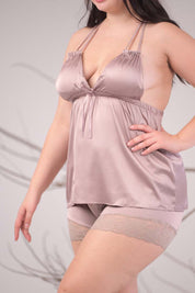 AXTZH 3-Piece Satin Nightwear Set with Robe X7662-FF-NSS3PS