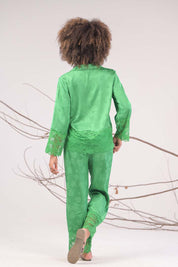 AXTZH 2-Piece Full-Length Satin Nightwear Set X6462-FGREEN-WC2S