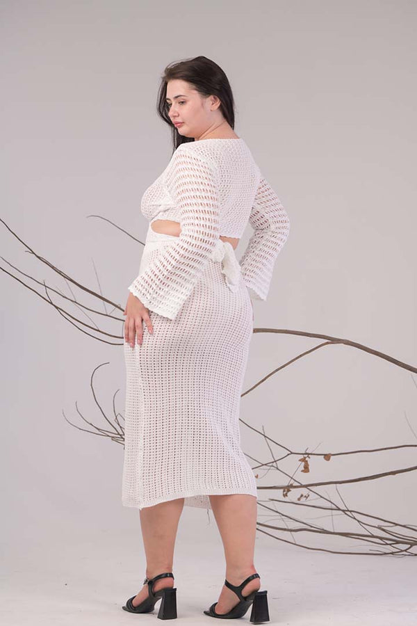 AXTZH 2-Piece Crochet Knit Beachwear Set X0531-WHITE-BW2PF