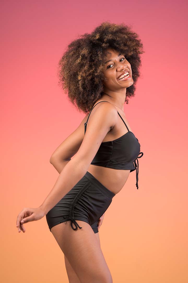 AXTZH Ruched High-Waisted Shorts Swimwear Set X9226-BLACK-2PS