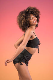 AXTZH Ruched High-Waisted Shorts Swimwear Set X9226-BLACK-2PS