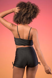 AXTZH Ruched High-Waisted Shorts Swimwear Set X9226-BLACK-2PS