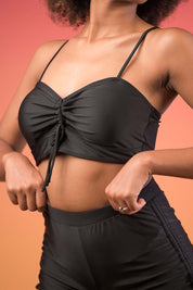 AXTZH Ruched High-Waisted Shorts Swimwear Set X9226-BLACK-2PS