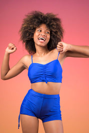 AXTZH Ruched High-Waisted Shorts Swimwear Set X9226-RBLUE-2PS