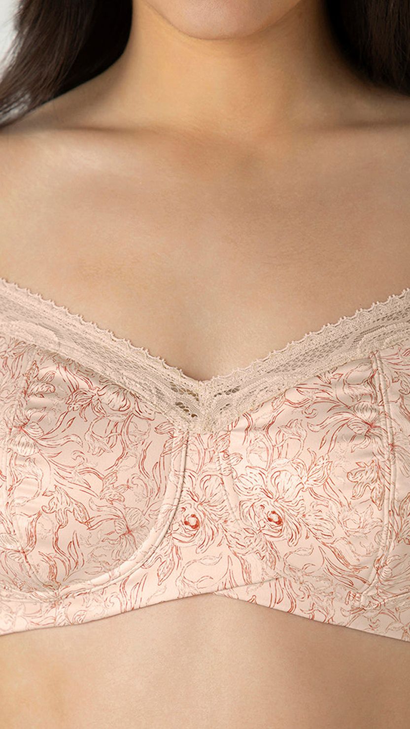 Amante Peach Floral Lace Non-Padded Contour Bra