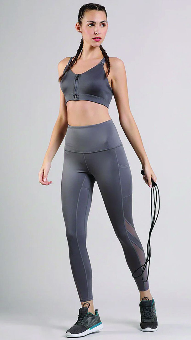 Amante Zip Front Grey Padded Non-Wired Full Coverage Bra