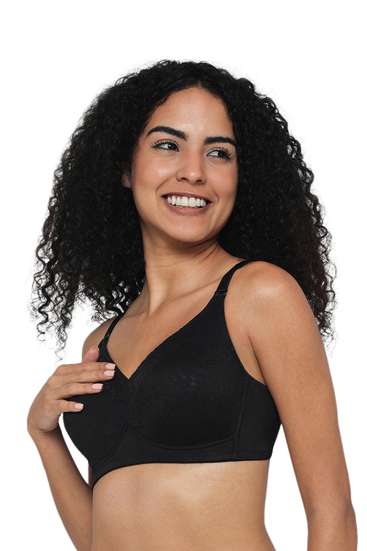 WACOAL BRA BI07A01 BL Curvy Confidence Non-Padded Non-Wired Full Cup Plus Size Minimizer Bra - Black