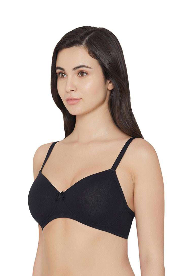WACOAL BRA IB50910IN BL Essentials Padded Non-wired Full Cup Everyday Wear Cotton Blend T-Shirt Bra - Black