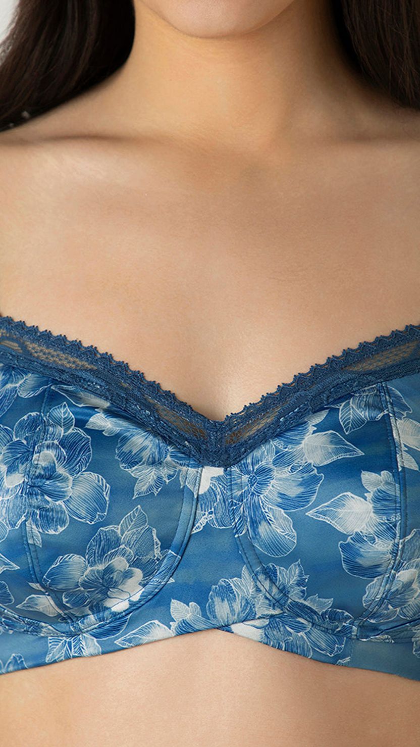 Amante Blue Floral Lace Non-Padded Contour Bra